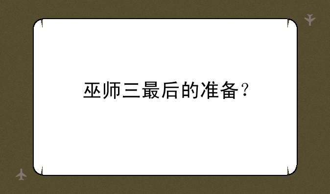 巫师三最后的准备？